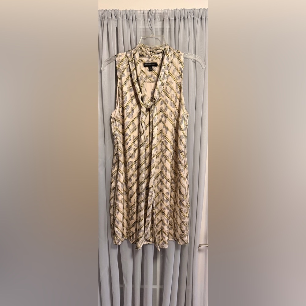 Banana Republic Cream and Gold Mini Dress With Neck Sash Small